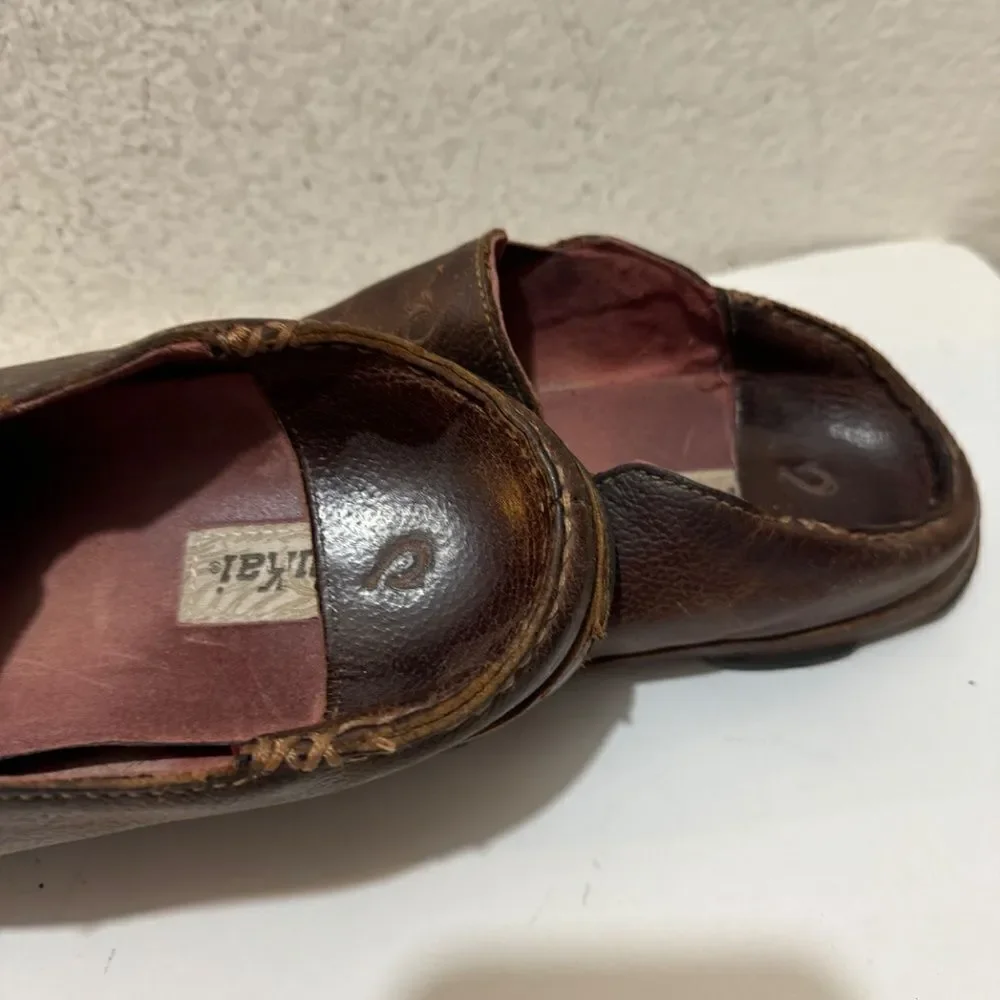 Olukai Moloa Dark Wood Dark Java Leather Slip On Shoes Men’s Size 9